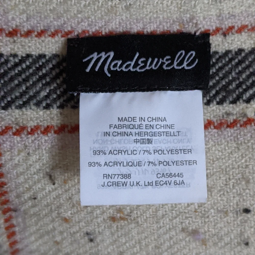 Madewell Hanstone Plaid Knotted Fringe Beige Cream Scarf - Picture 3 of 7